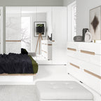 Chelsea Bedroom 4 Door Wardrobe with Mirrors in White with a Truffle Oak Trim