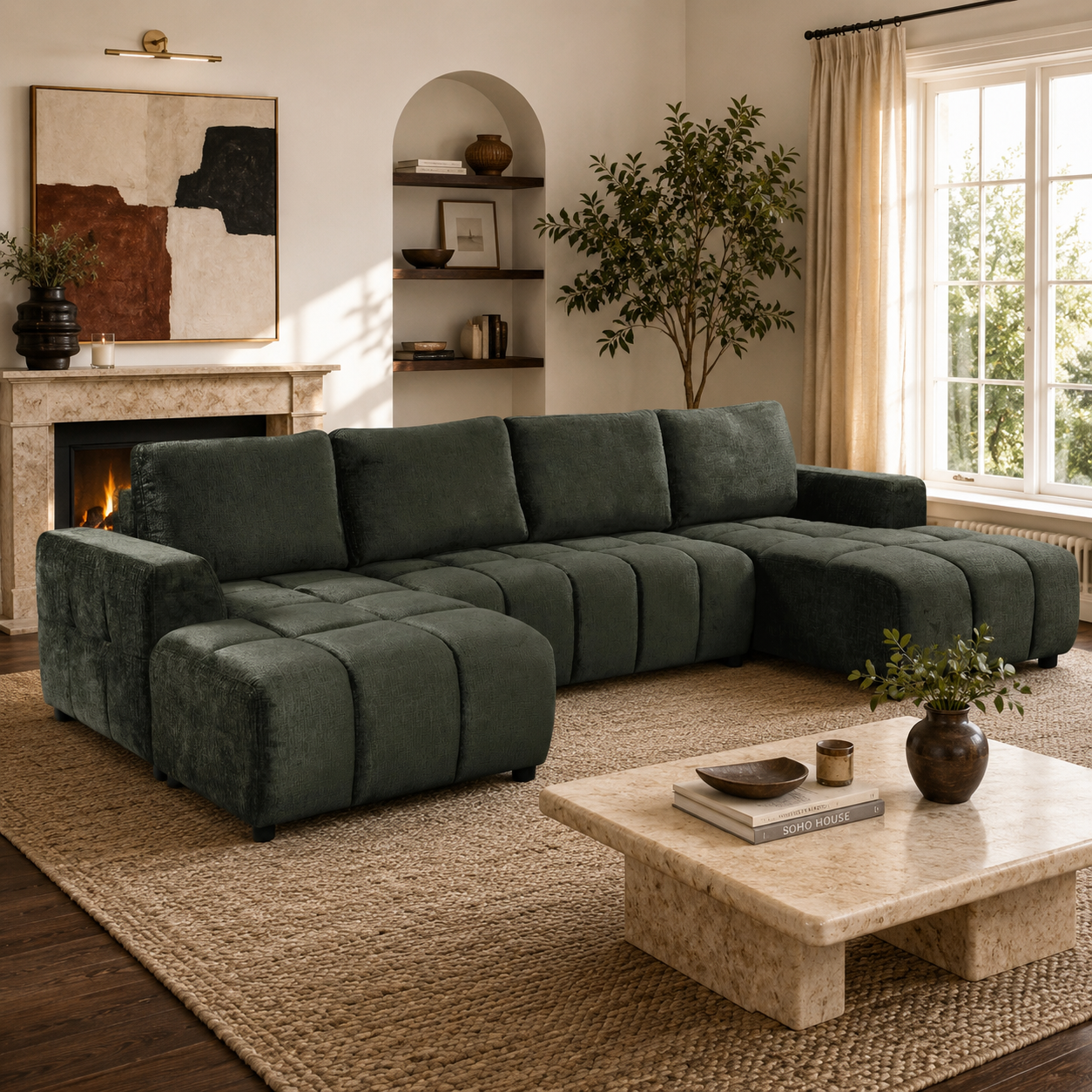 Shanghai Luxury Green U Shape Corner Sofabed