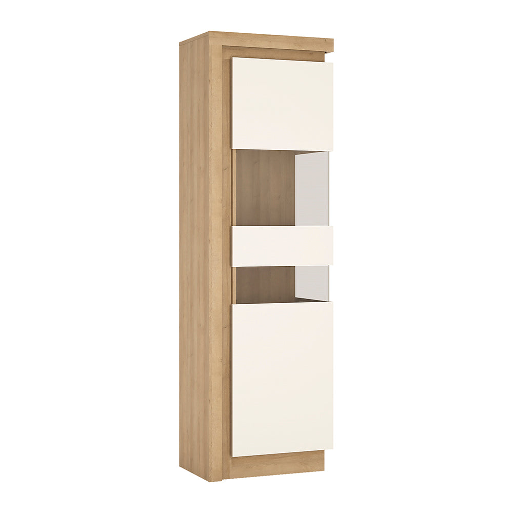 Lyon Tall Narrow Display Cabinet (RHD) in Riviera Oak/White High Gloss