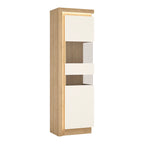 Lyon Tall Narrow Display Cabinet (RHD) in Riviera Oak/White High Gloss
