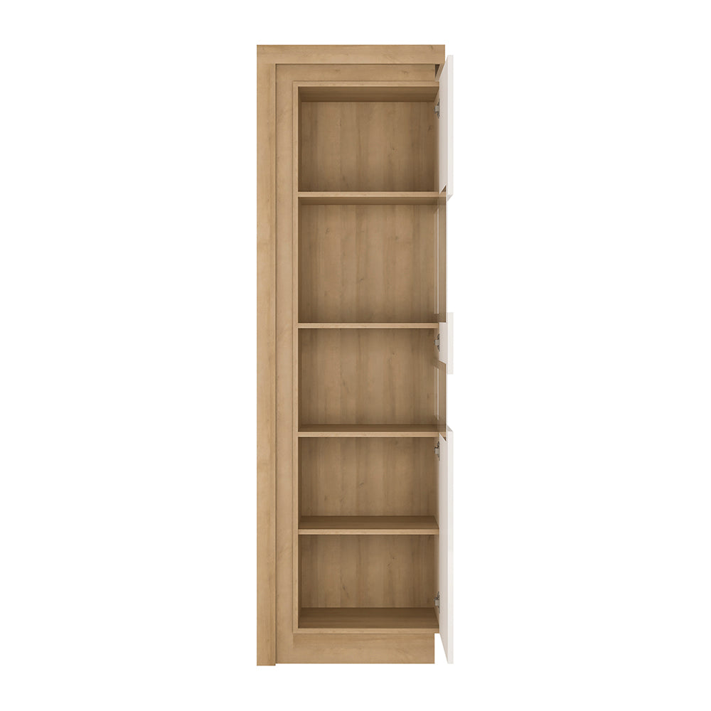 Lyon Tall Narrow Display Cabinet (RHD) in Riviera Oak/White High Gloss