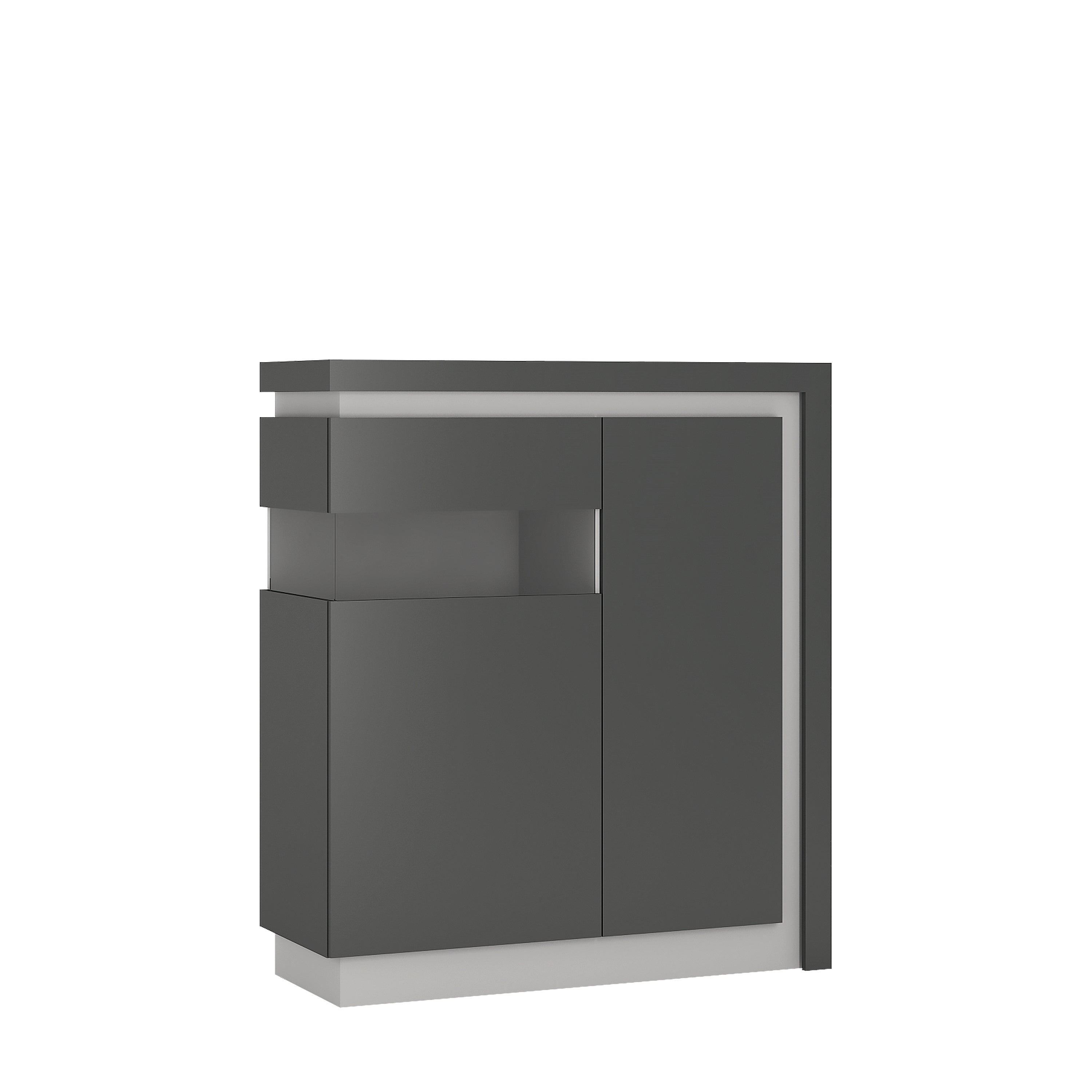 Lyon 2 Door Designer Cabinet (LH) in Platinum/Light Grey Gloss