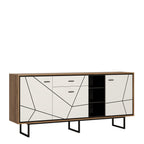 Brolo 3 Door 1 Drawer Wide Sideboard With the Walnut and Dark Panel Finish