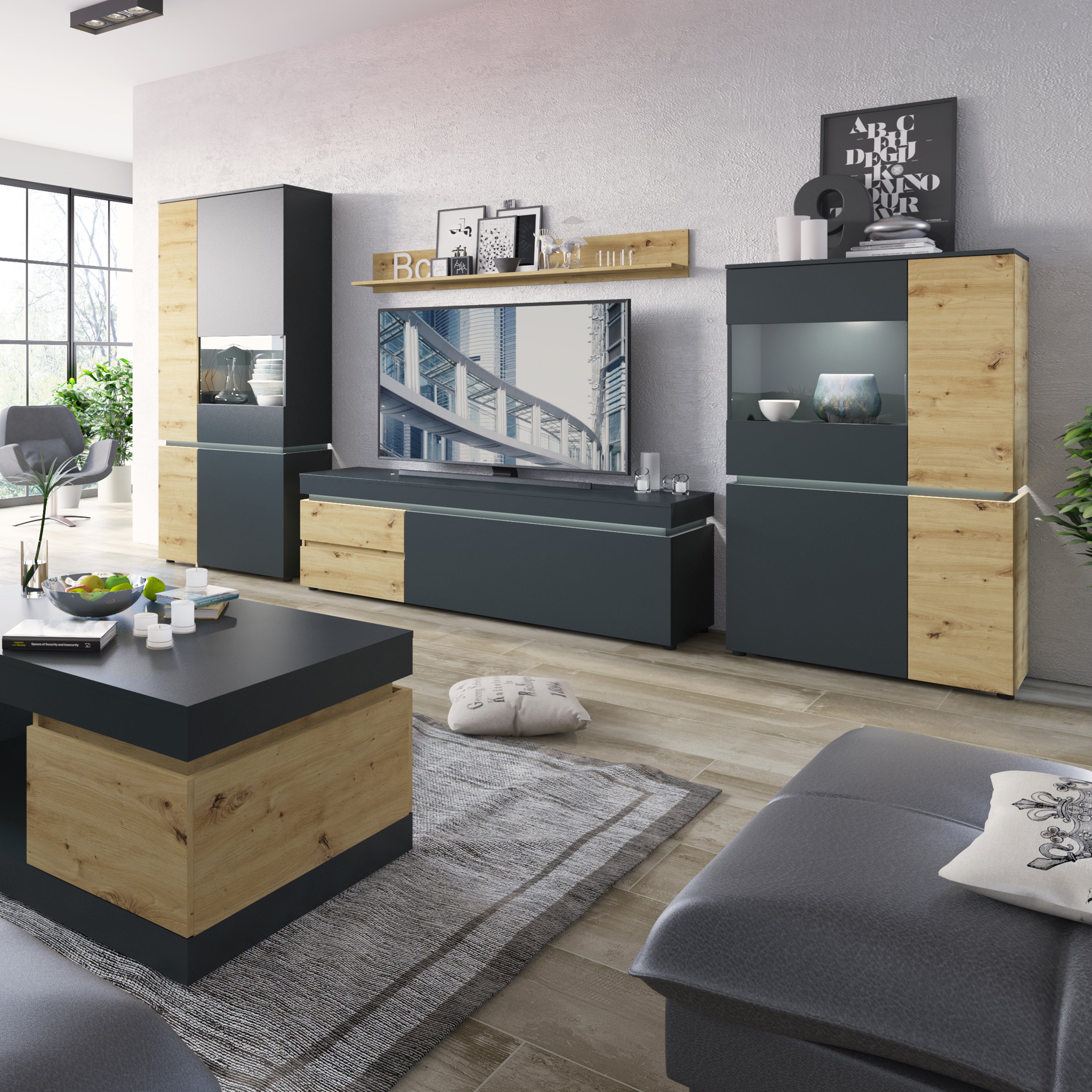 Luci 4 Door Wardrobe (including LED lighting) in Platinum and Oak