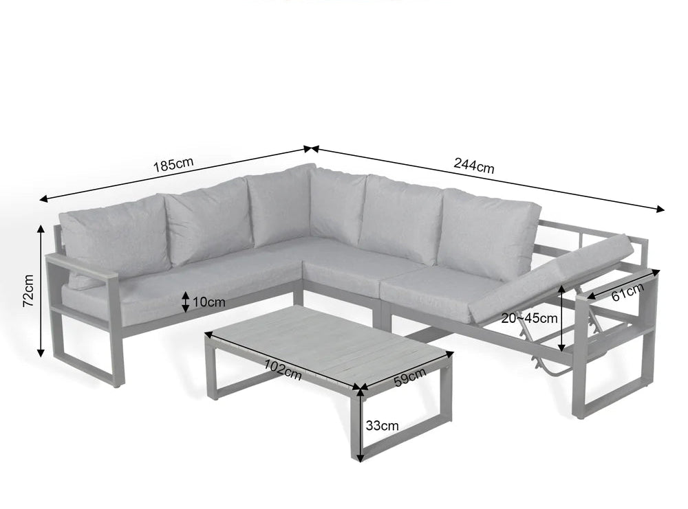 Dune Range LHF Corner Set Charcoal Aluminium Frame With Charcoal Cushions