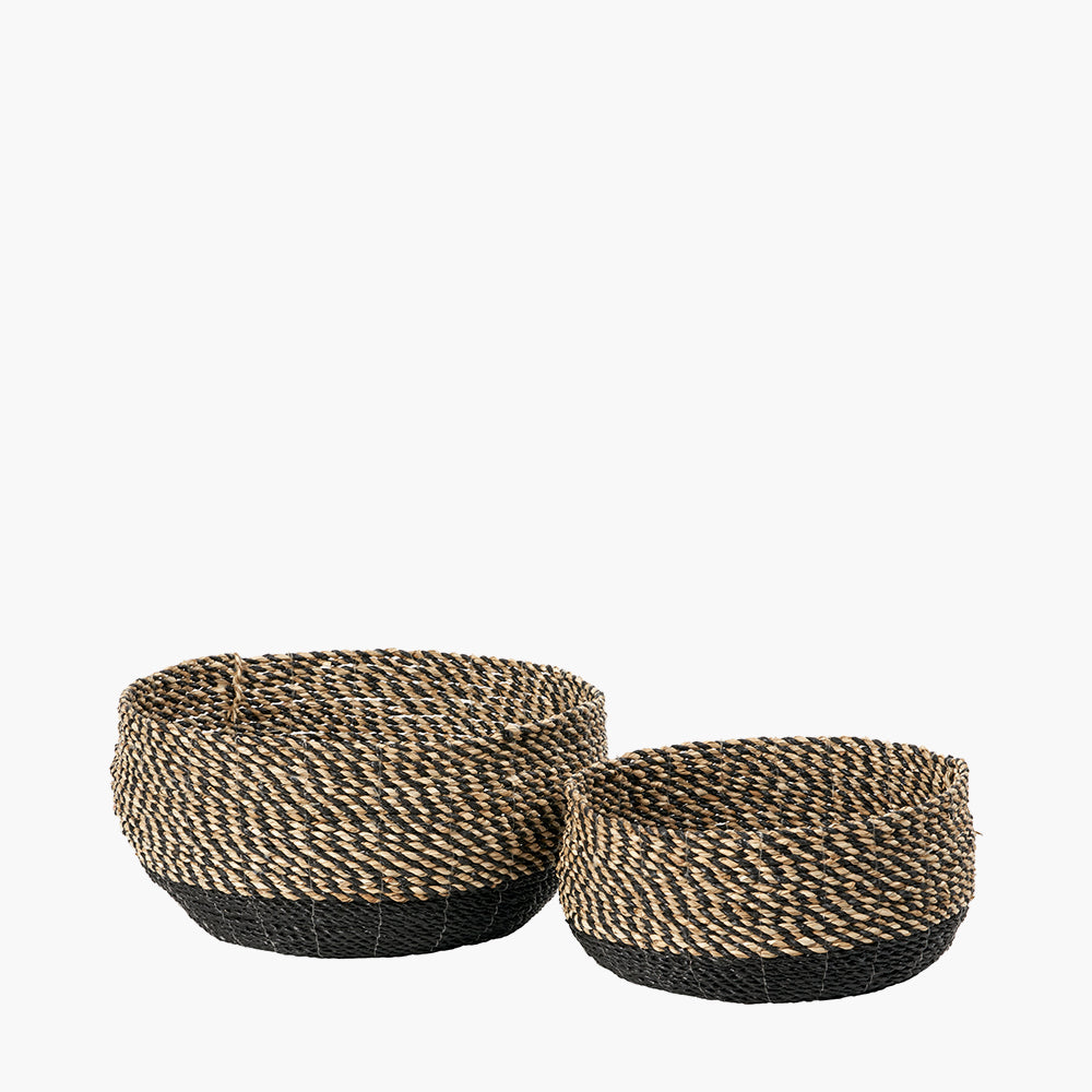 S/2 Seagrass Natural and Black Round Baskets