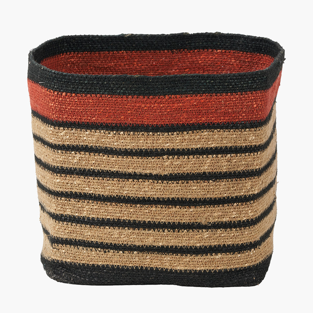 Seagrass Natural, Black and Terracotta Stripe Square Basket