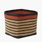 Seagrass Natural, Black and Terracotta Stripe Square Basket