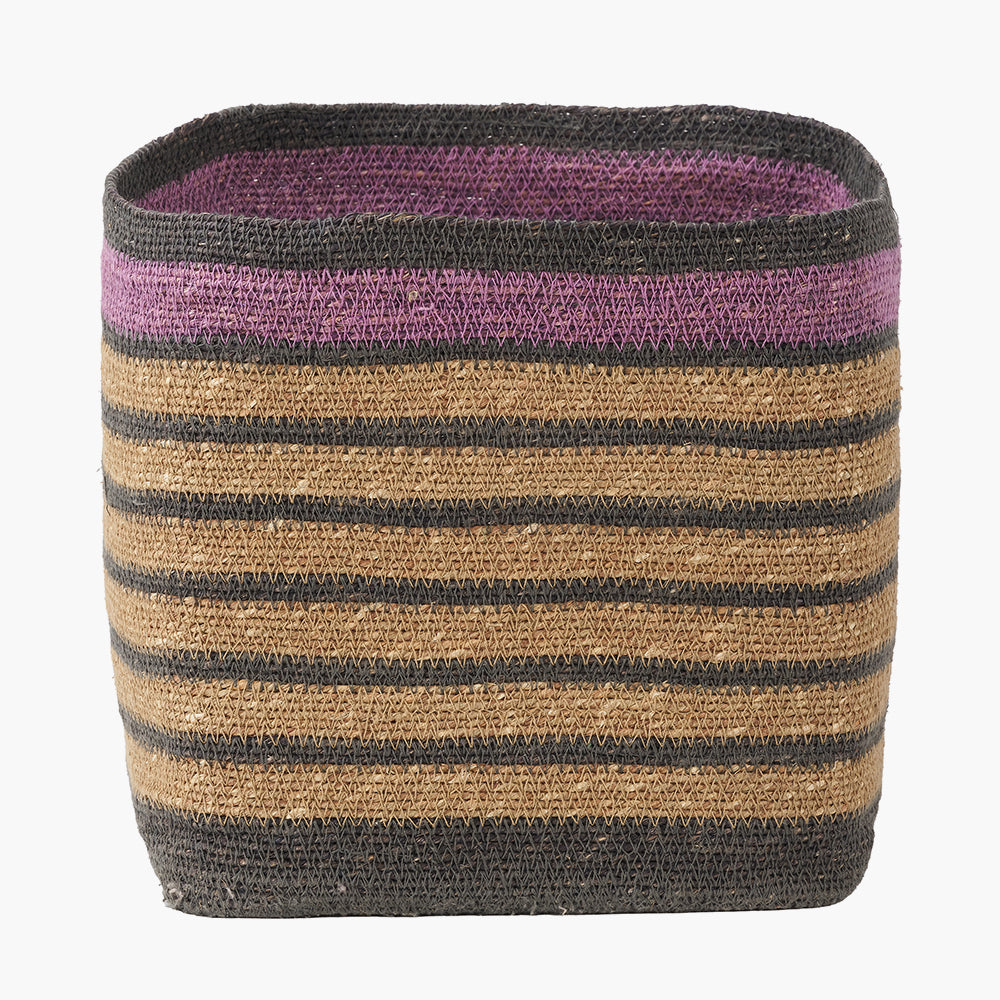 Seagrass Natural, Grey and Lilac Stripe Square Basket