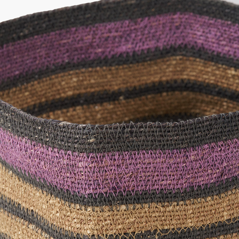 Seagrass Natural, Grey and Lilac Stripe Square Basket