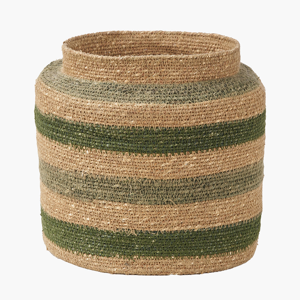 Seagrass Natural, Green and Sage Stripe Round Basket