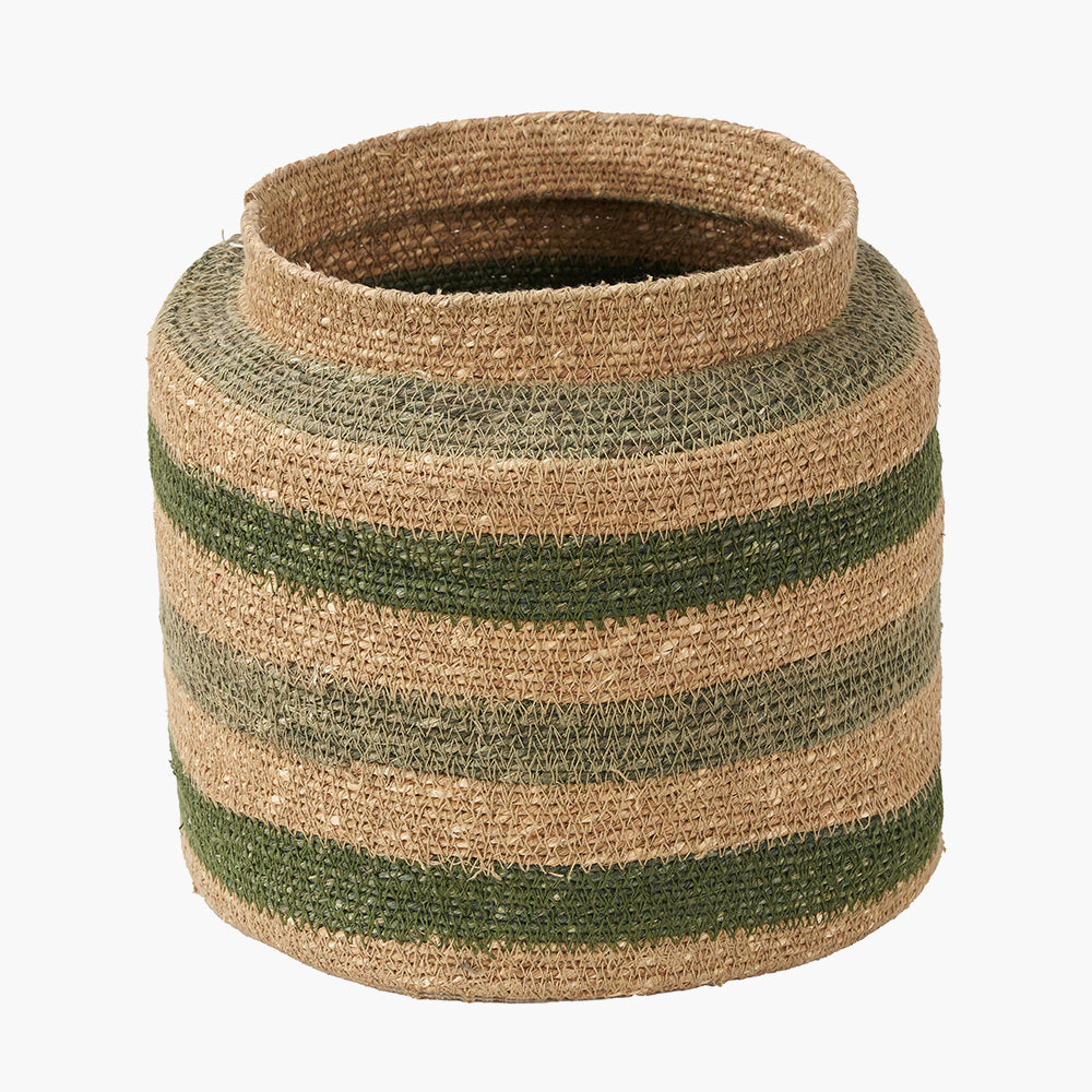 Seagrass Natural, Green and Sage Stripe Round Basket