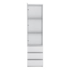 Fribo Tall Narrow 1 Door 3 Drawer Glazed Display Cabinet in White