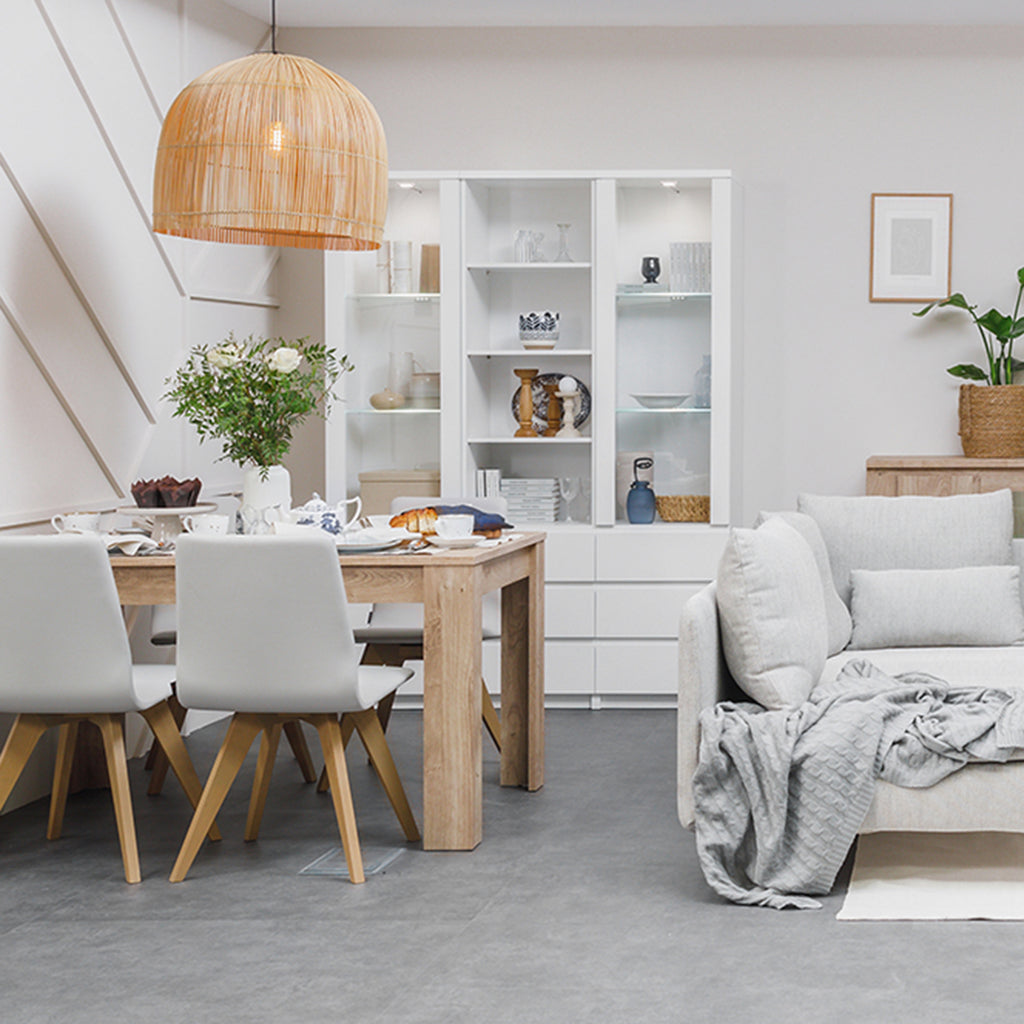 Fribo Tall Narrow 1 Door 3 Drawer Glazed Display Cabinet in White