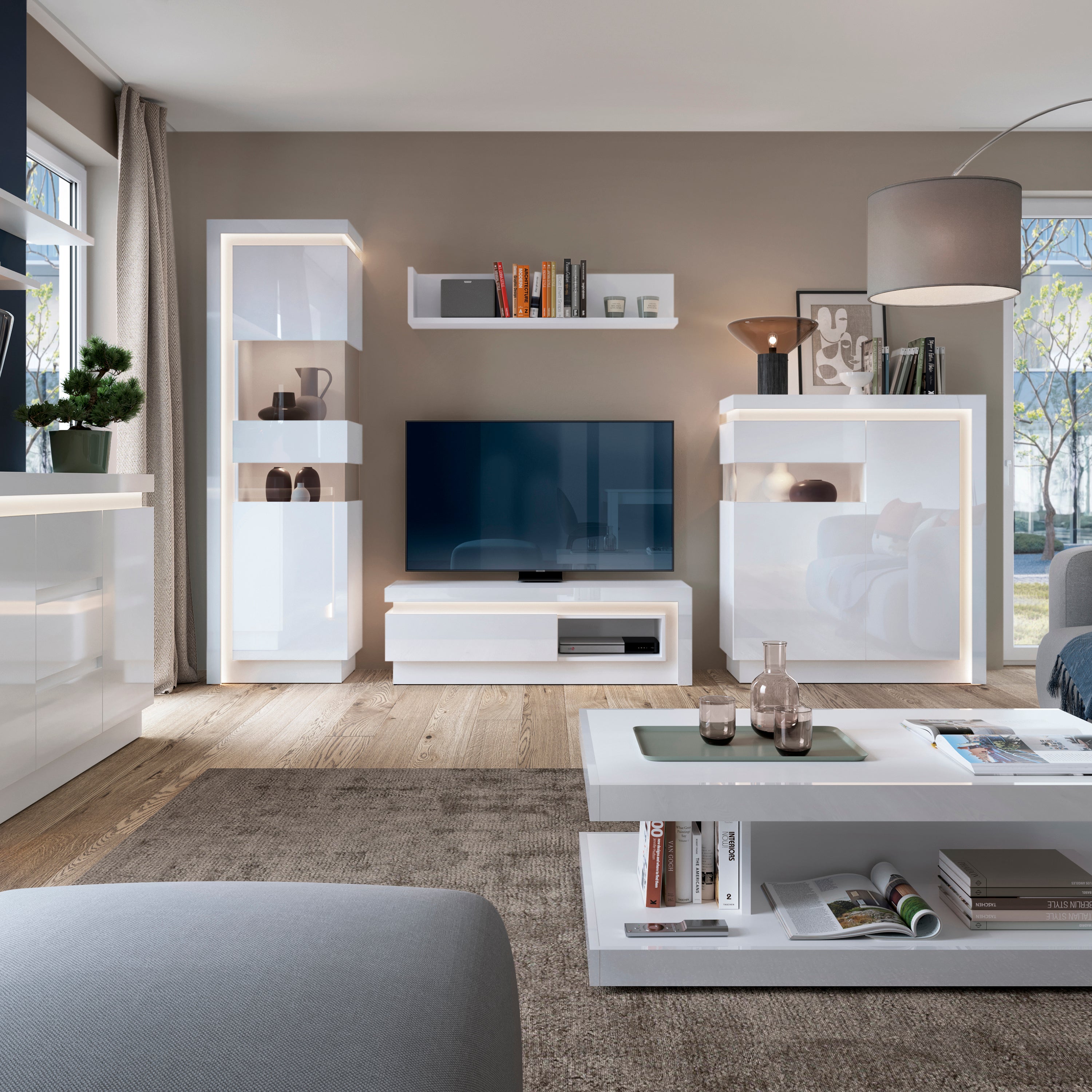 Lyon 120cm Wall Shelf in White and High Gloss