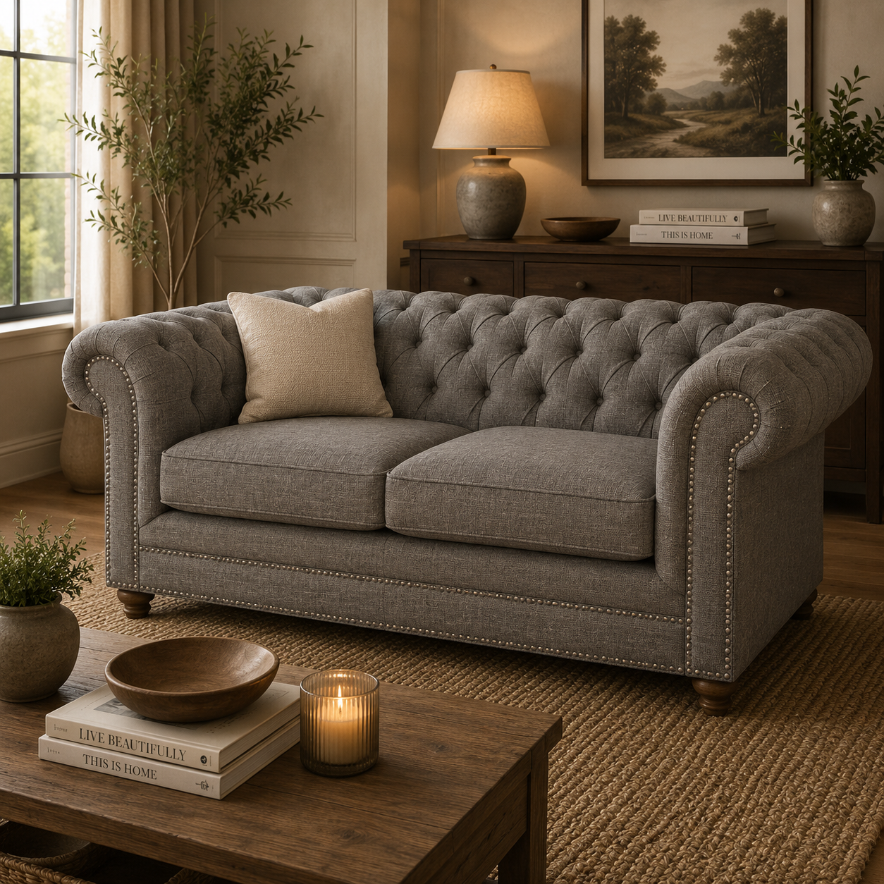 Stella Two Seat Grey Linen Sofa