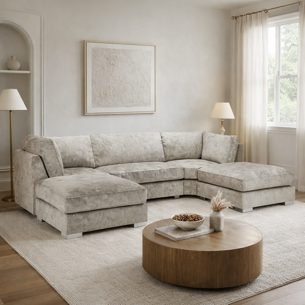 Bishop Fullback Sofa Truffle U Shape Corner Morgan | Malvern | Somerford | Calix | Euphoria | Plush Style