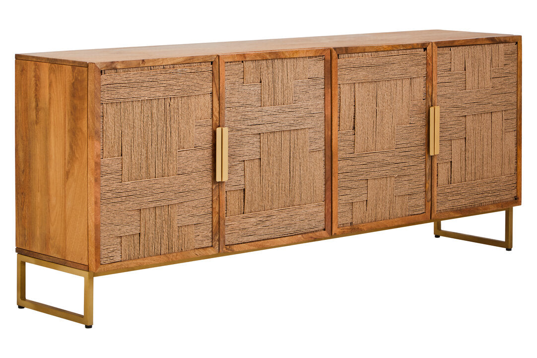 Teora Mango Wood Paper Rope Detail Four Door Sideboard