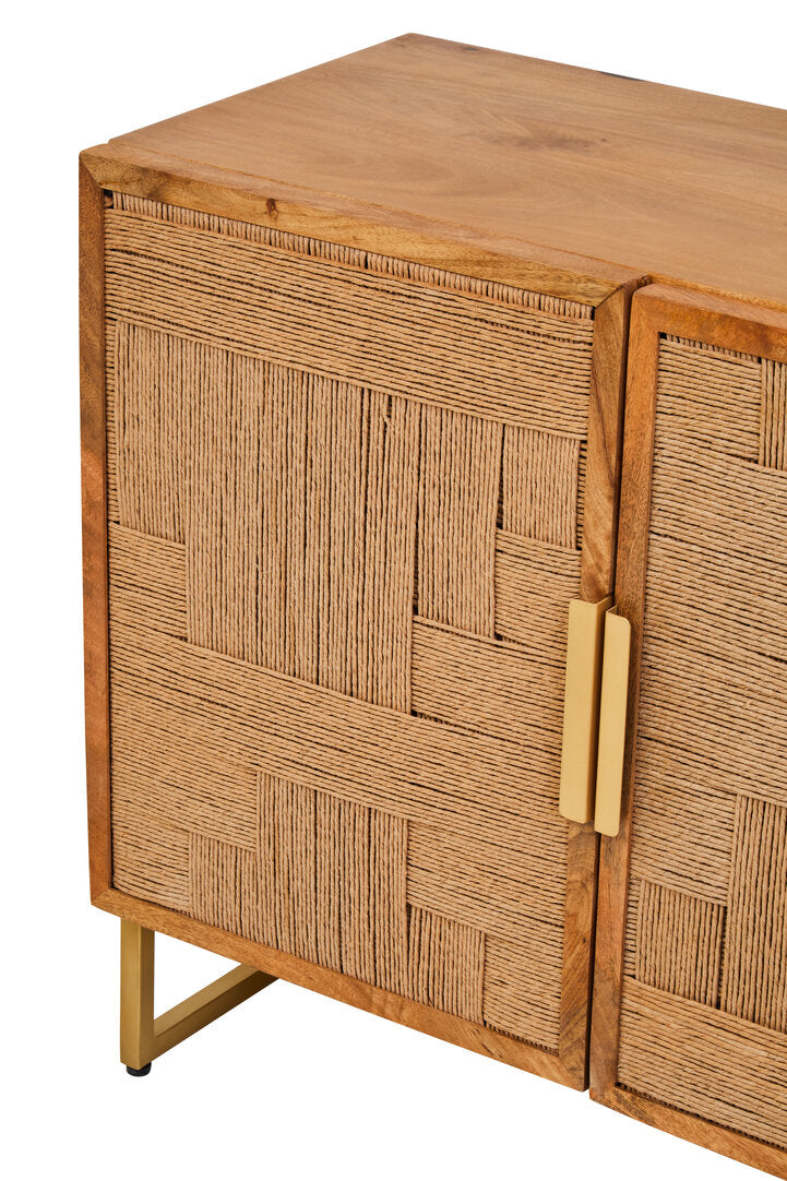 Teora Mango Wood Paper Rope Detail Four Door Sideboard