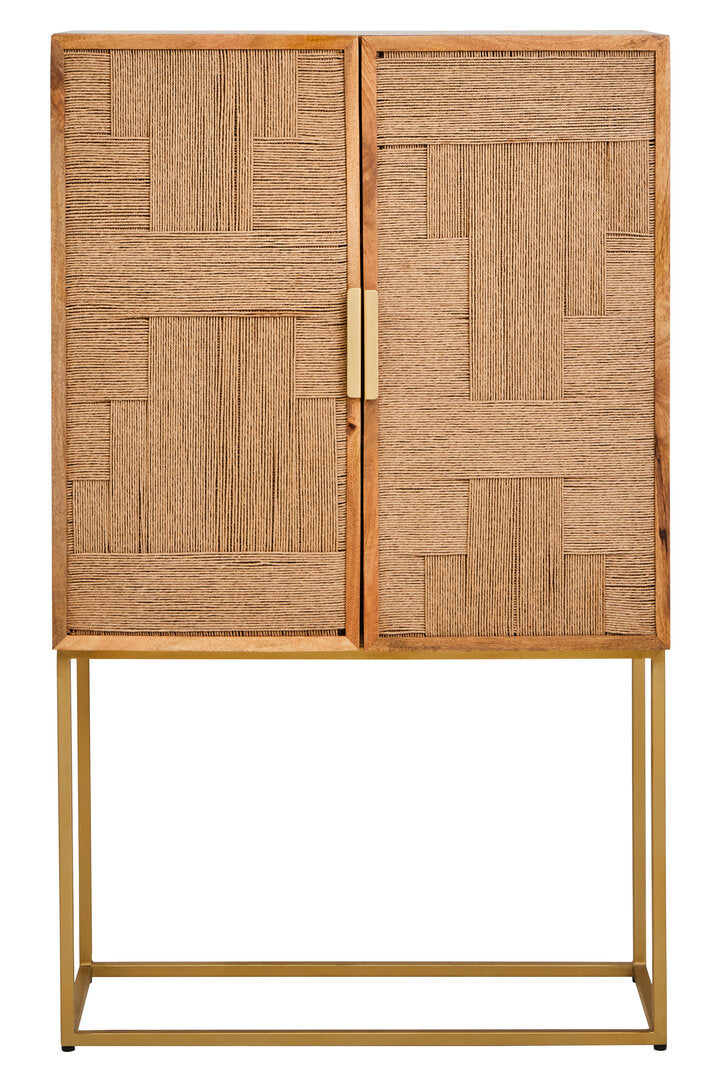 Teora Paper Rope Detail Two Door Mango Wood Cabinet