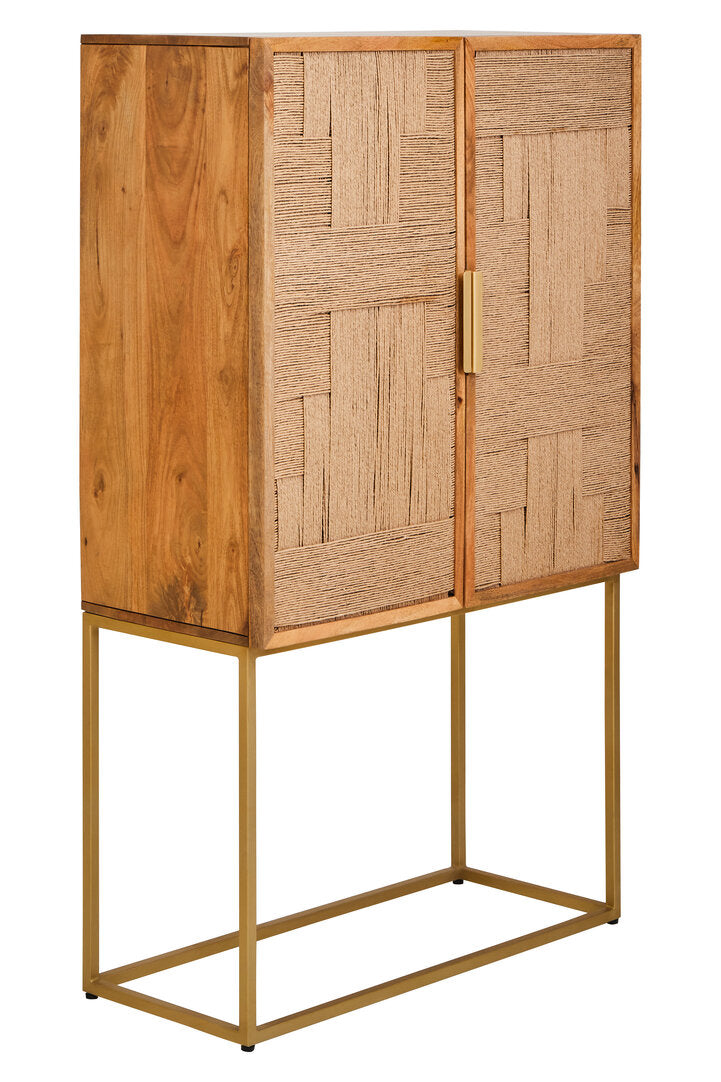 Teora Paper Rope Detail Two Door Mango Wood Cabinet