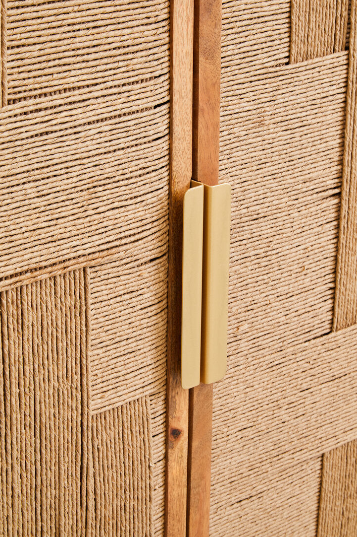Teora Paper Rope Detail Two Door Mango Wood Cabinet