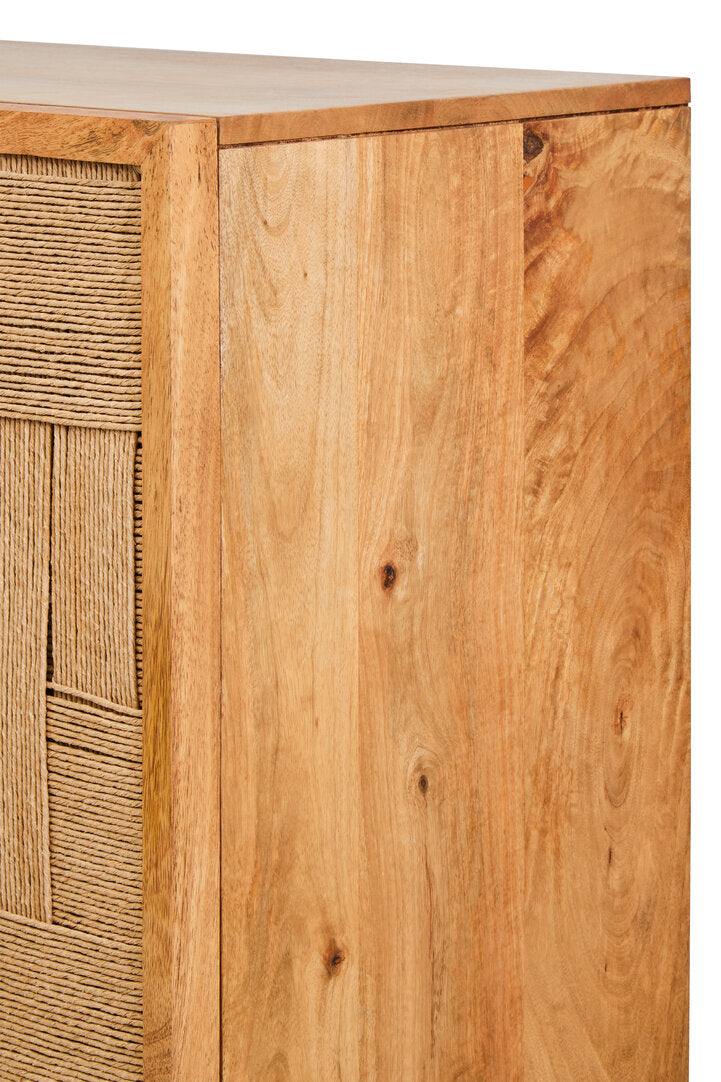 Teora Paper Rope Detail Two Door Mango Wood Cabinet