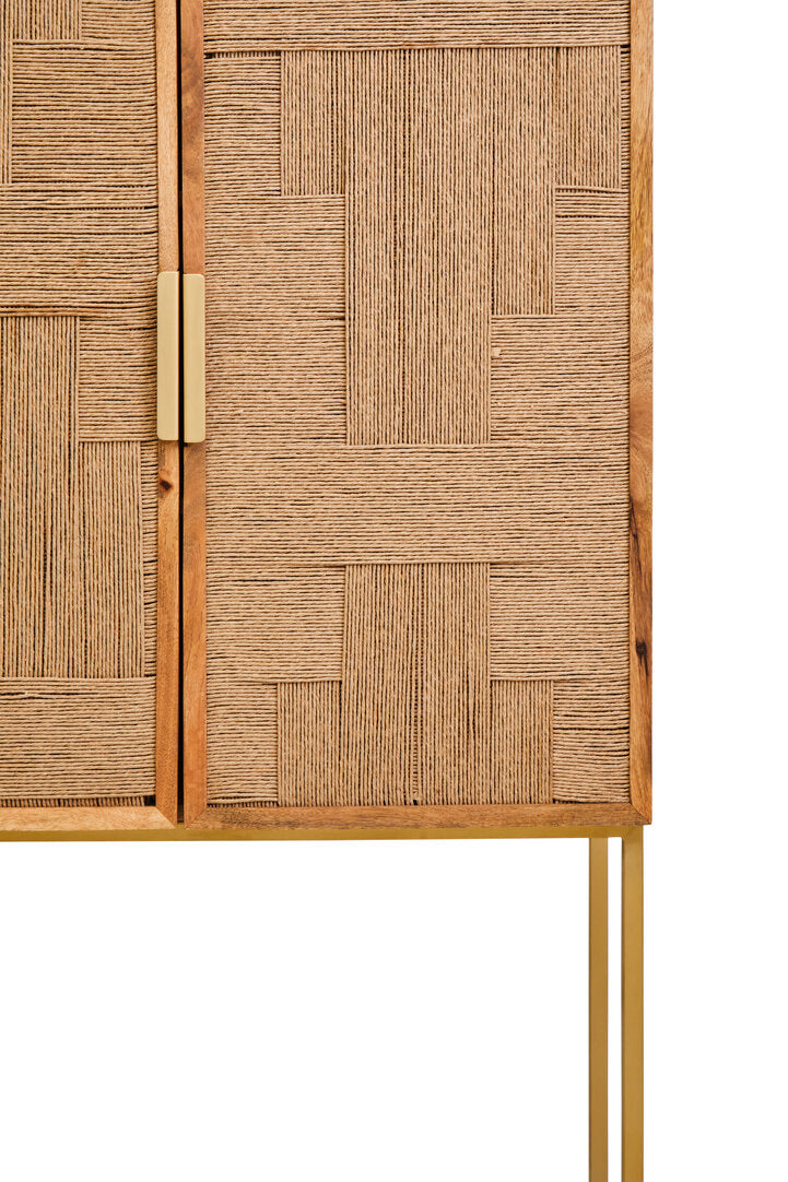 Teora Paper Rope Detail Two Door Mango Wood Cabinet