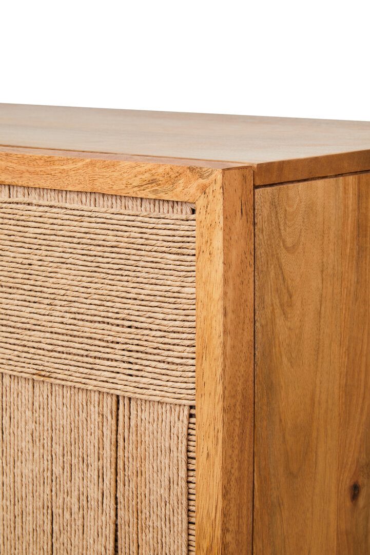 Teora Paper Rope Detail Two Door Mango Wood Cabinet