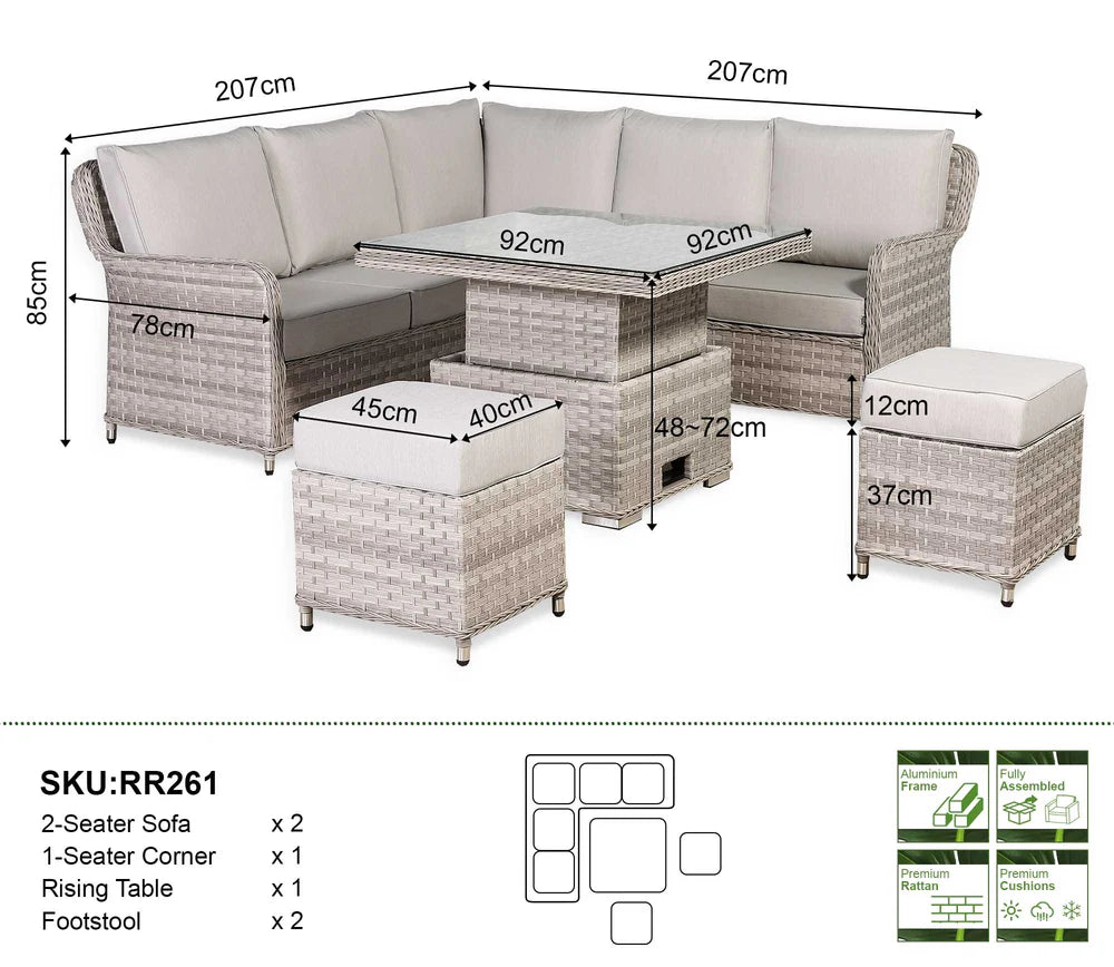 Havana Range Square Corner Sofa Set with Rising Table