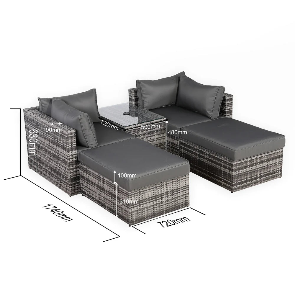 Nest Garden Lounger Set - Modular Chaise Sofa with Side Table & 2 Footstools - Includes Free Rain Cover