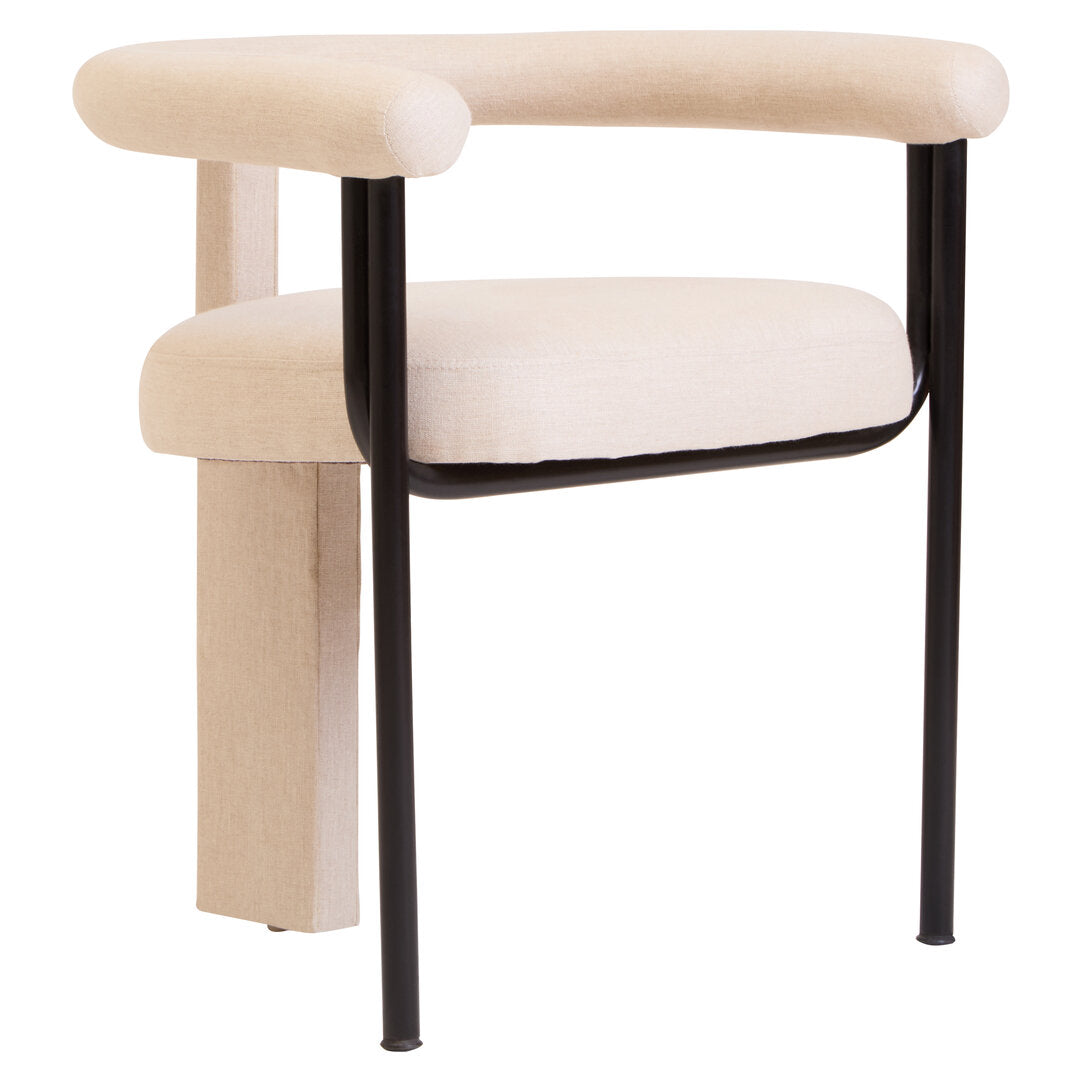 Perdoba Cream Texture Linen Dining Chair with Black Metal Frame
