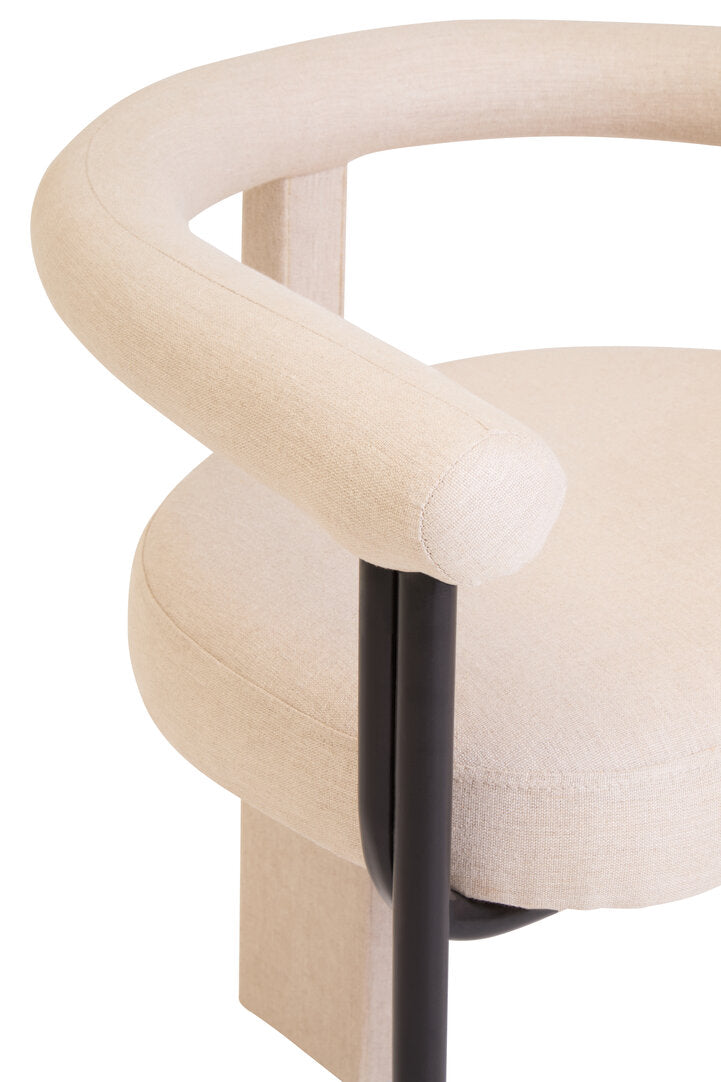 Perdoba Cream Texture Linen Dining Chair with Black Metal Frame