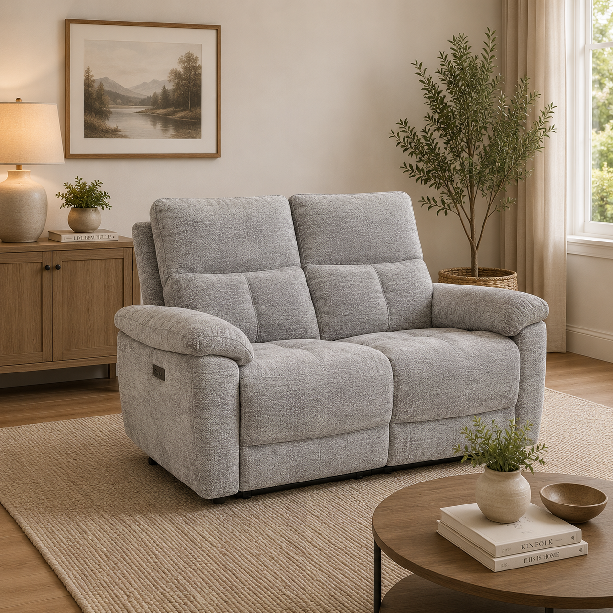 Klint Grey Lay-Z-Boy Style Fabric Power Recliner 2 Seater Sofa