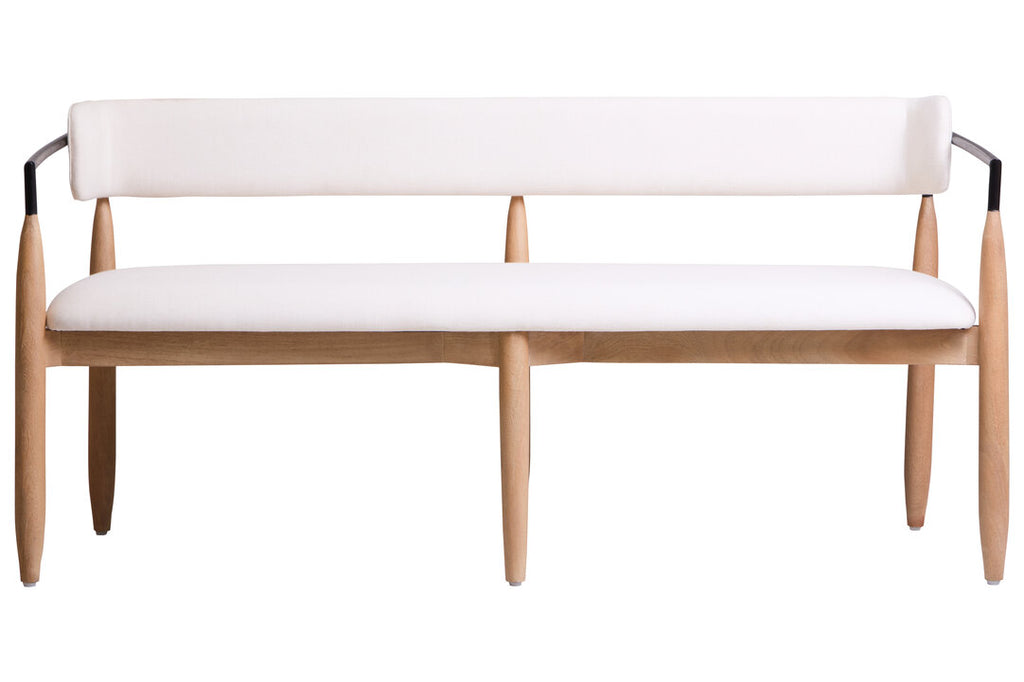 Persolo Cream Textured Fabric Dining Bench with Wood Frame