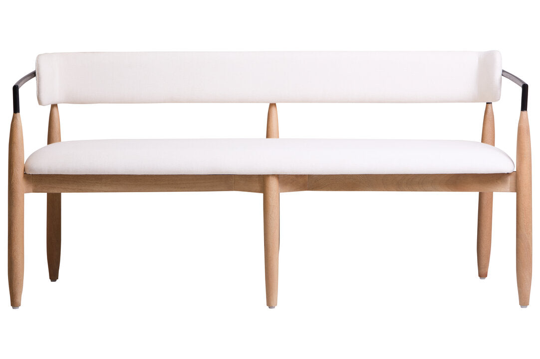 Persolo Cream Textured Fabric Dining Bench with Wood Frame