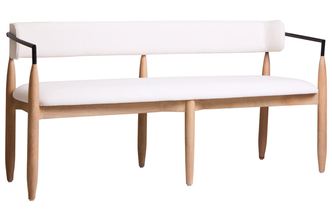 Persolo Cream Textured Fabric Dining Bench with Wood Frame