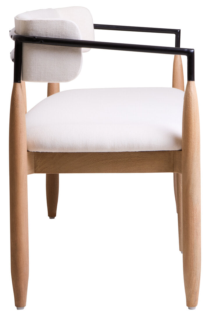 Persolo Cream Textured Fabric Dining Bench with Wood Frame