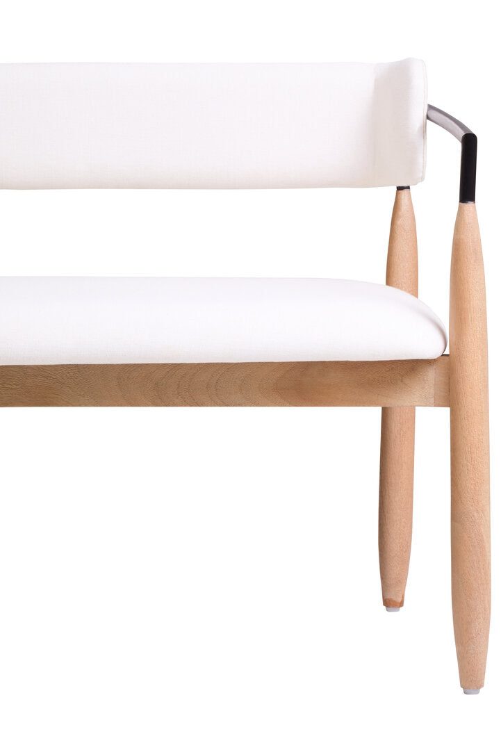 Persolo Cream Textured Fabric Dining Bench with Wood Frame