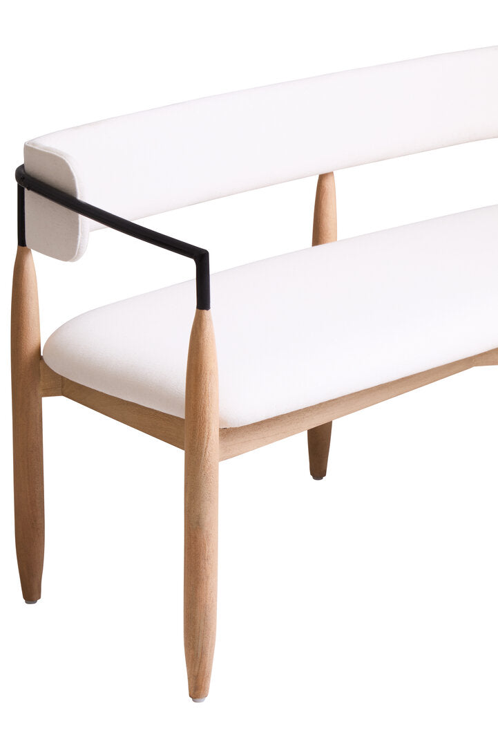Persolo Cream Textured Fabric Dining Bench with Wood Frame