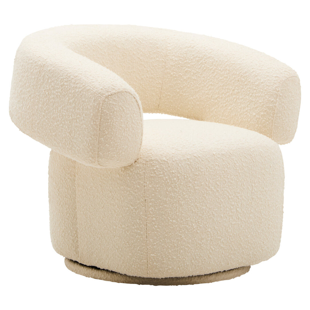 Oliveto Ivory Boucle Curved Revolving Armchair