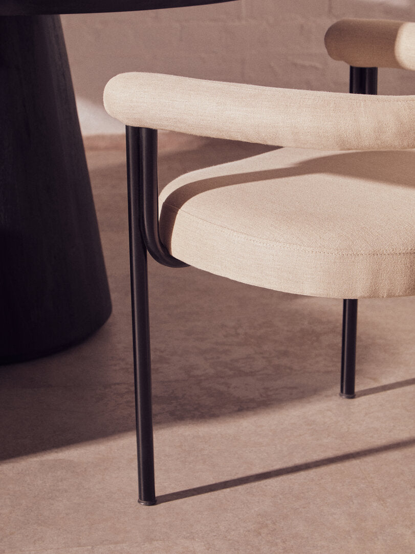 Perdoba Cream Texture Linen Dining Chair with Black Metal Frame