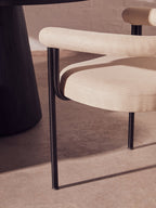 Perdoba Cream Texture Linen Dining Chair with Black Metal Frame