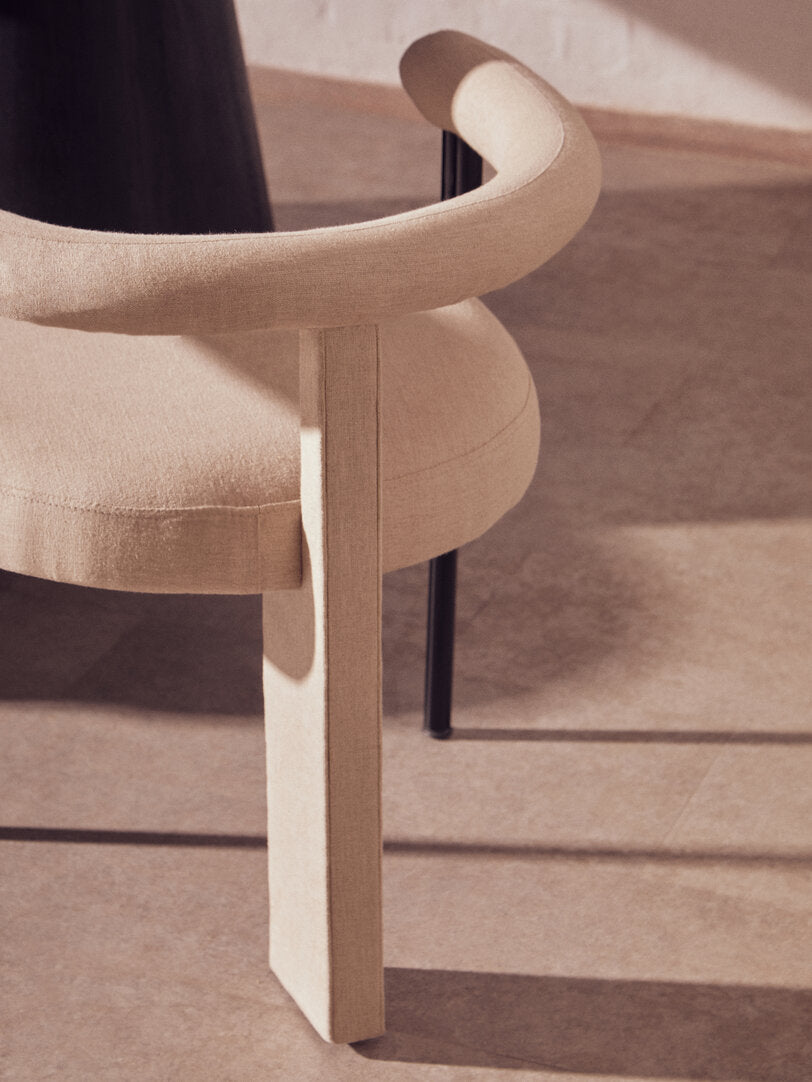 Perdoba Cream Texture Linen Dining Chair with Black Metal Frame