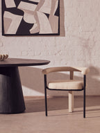 Perdoba Cream Texture Linen Dining Chair with Black Metal Frame