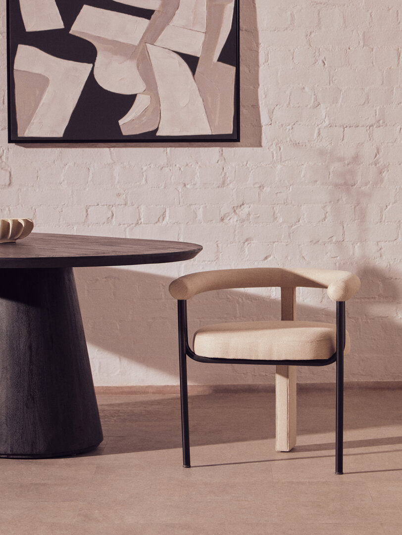 Perdoba Cream Texture Linen Dining Chair with Black Metal Frame