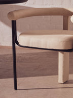 Perdoba Cream Texture Linen Dining Chair with Black Metal Frame