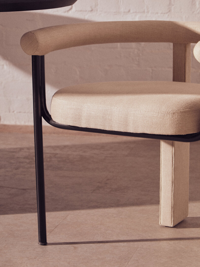 Perdoba Cream Texture Linen Dining Chair with Black Metal Frame