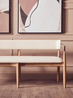 Persolo Cream Textured Fabric Dining Bench with Wood Frame