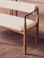 Persolo Cream Textured Fabric Dining Bench with Wood Frame